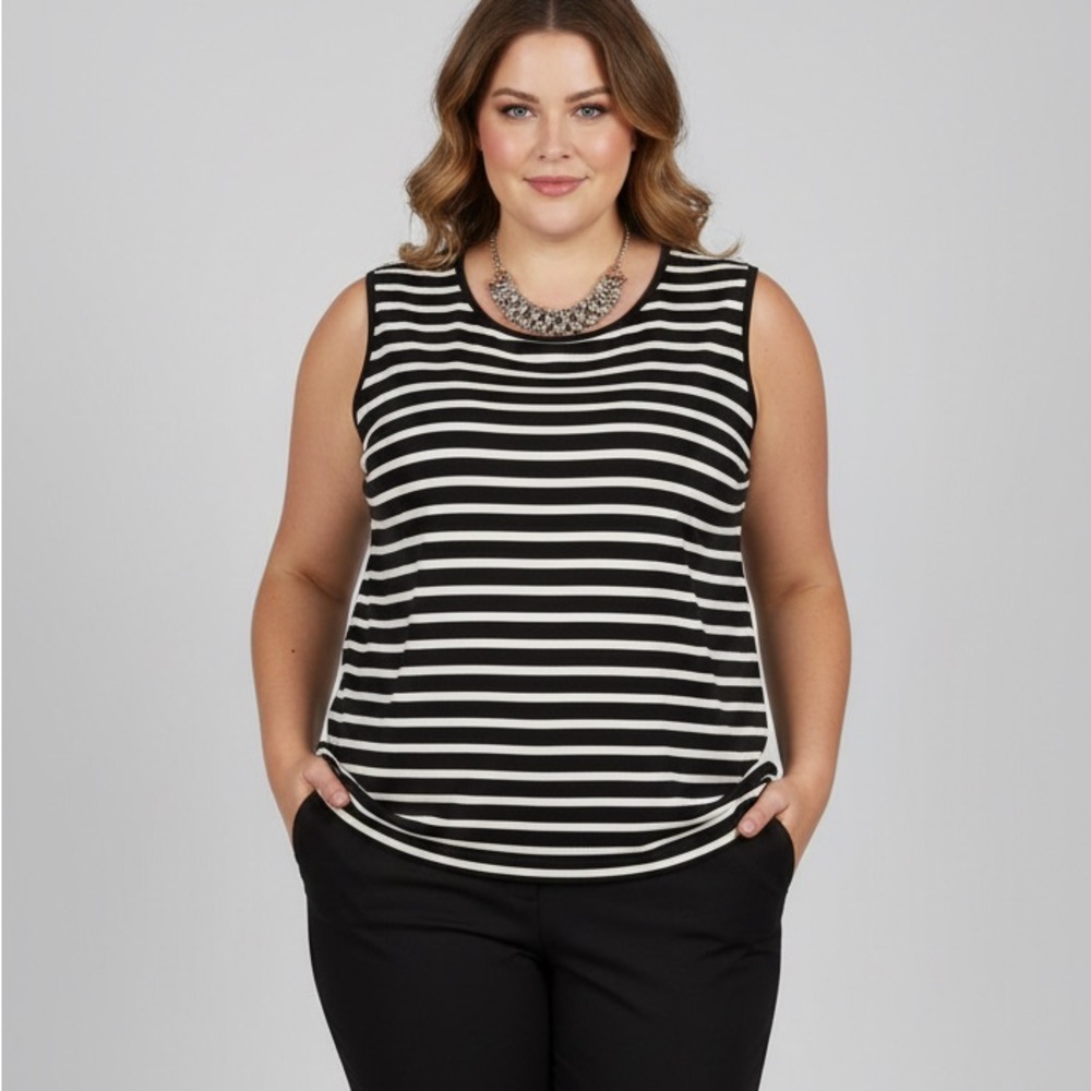 Lily Morgan Cream and Black Knit Tank 1X